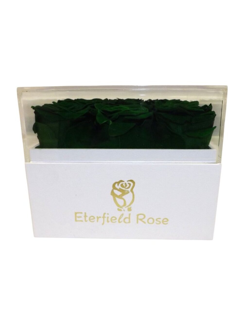 Eterfield Preserved Green Roses In Acrylic & White Box Decorative Gift Display